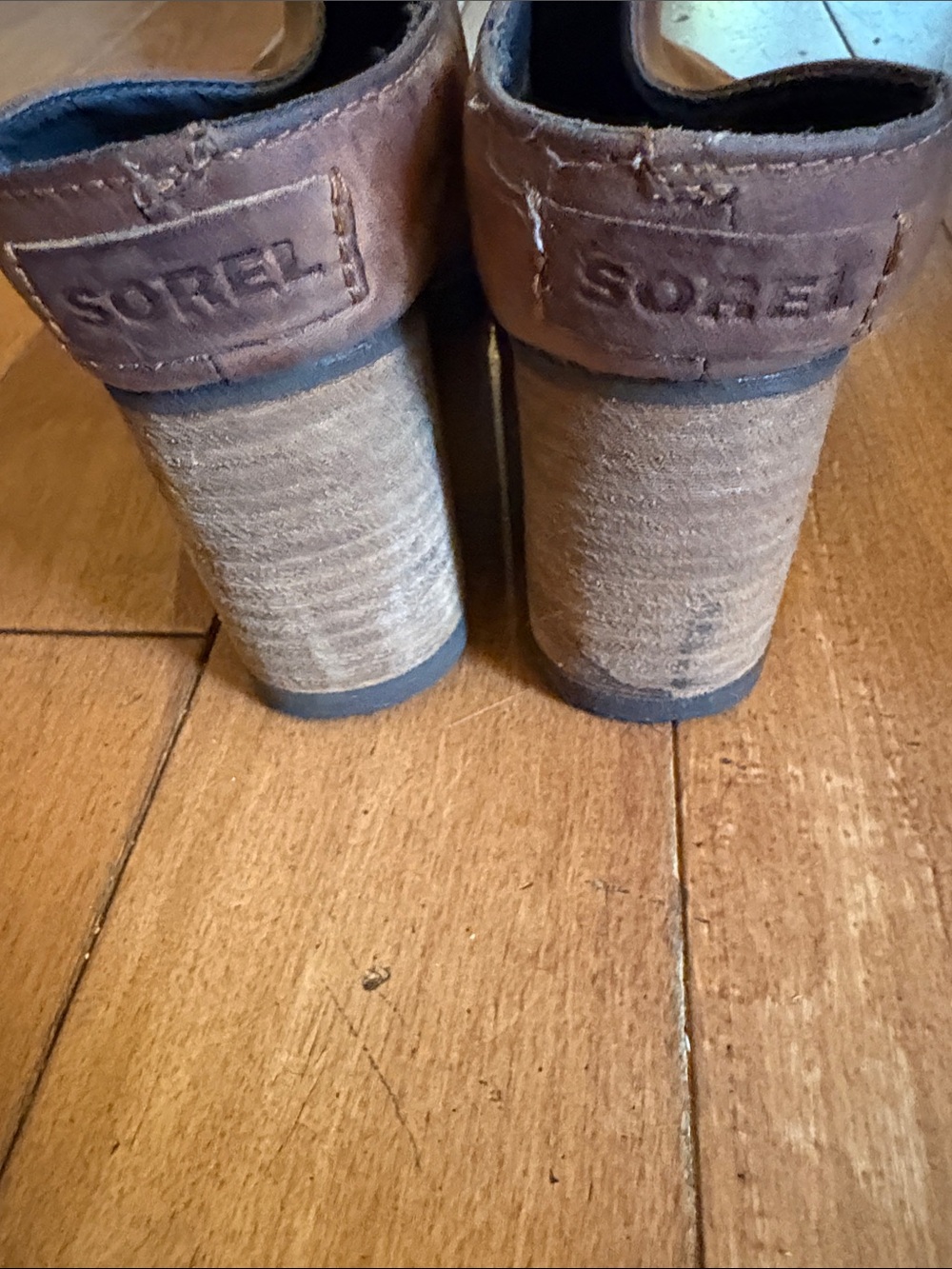 Sorel Brown Leather Stacked Heel Mule Boot - Picture 5 of 5